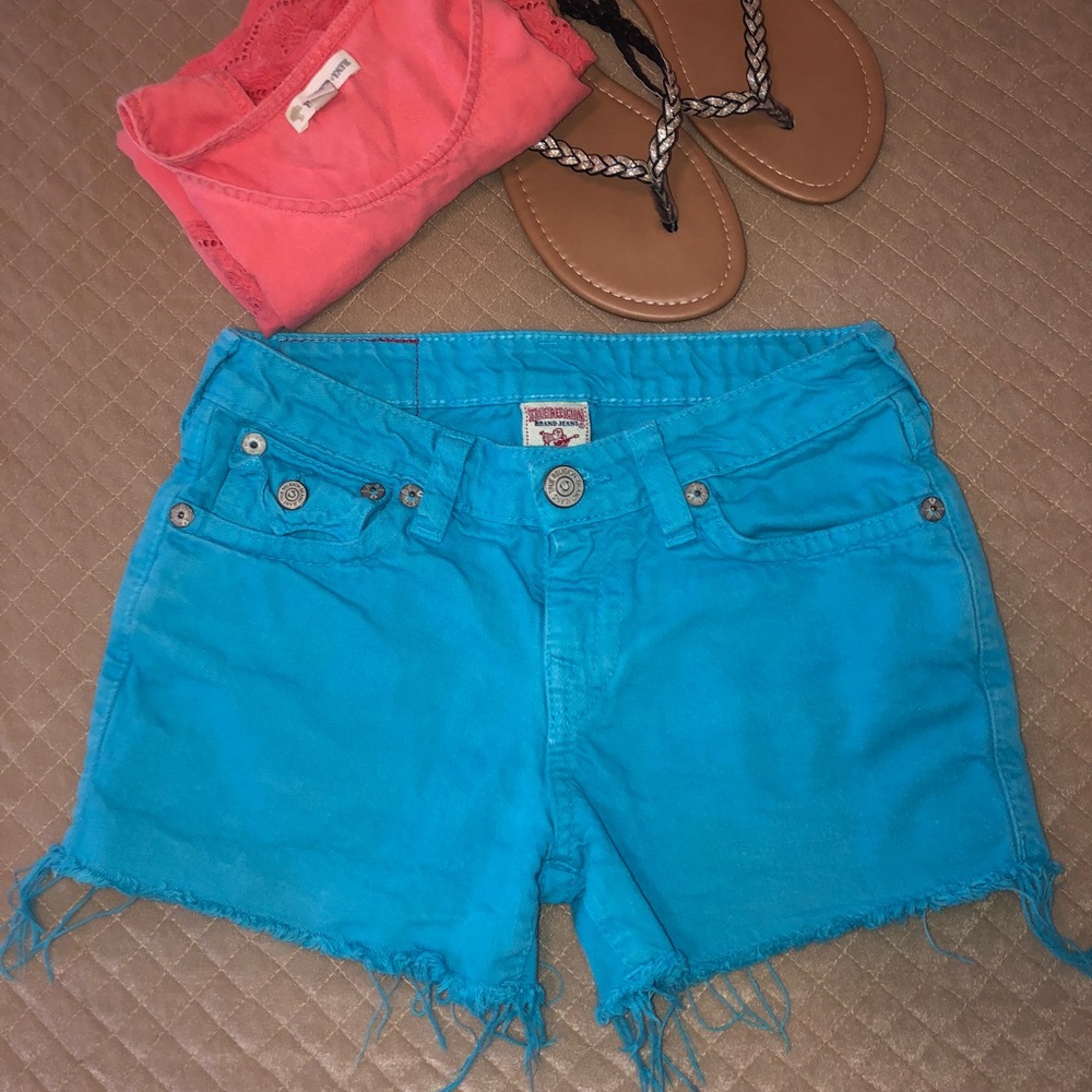 Girls True Religion Cut Off Shorts Size 12 in Teal